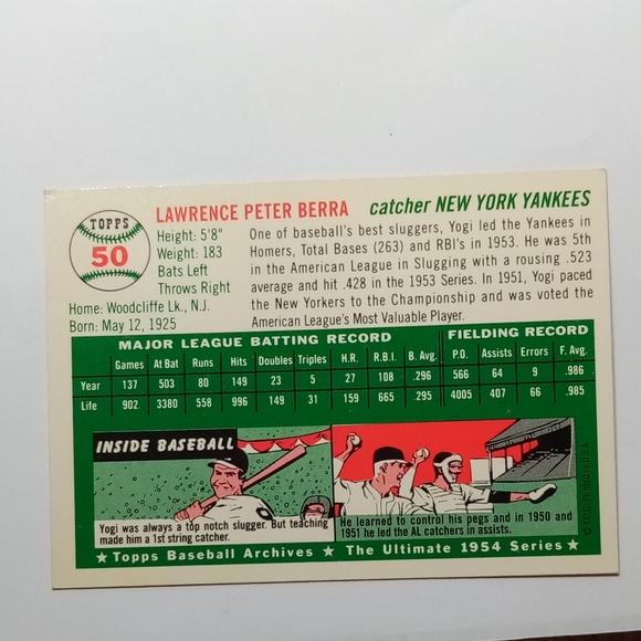 1994 Topps Baseball Archives 1954 Series #50 Yogi Berra Collector Trading Card - Picture 5 of 5